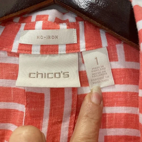 Chico's No-Iron Linen Enamel Maze Loop-Back Tunic Size 1 Medium - Picture 4 of 9